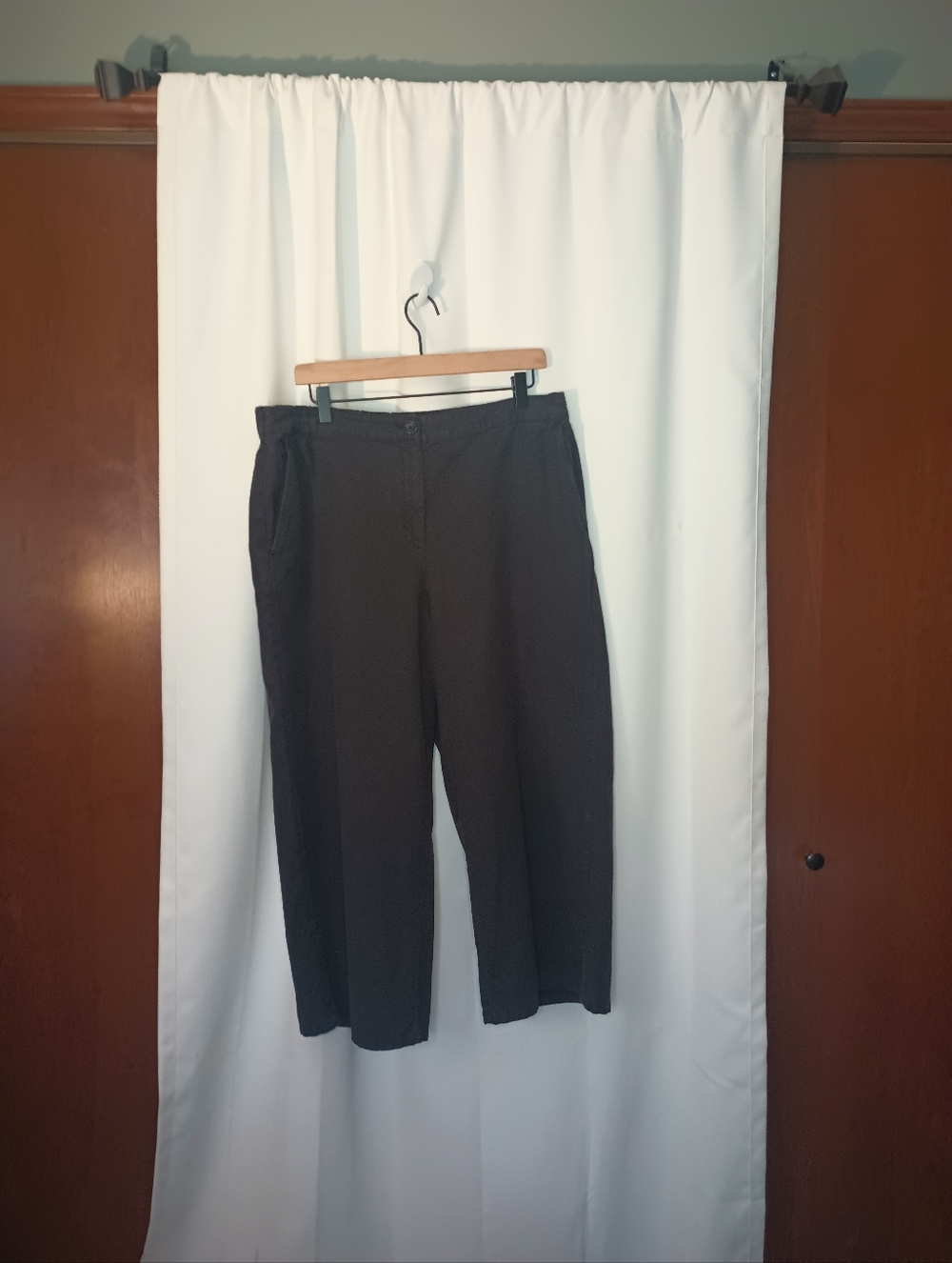 Eileen Fisher Wide Leg Crop Pants Large Dark Gray Organic Cotton Hemp Capsule